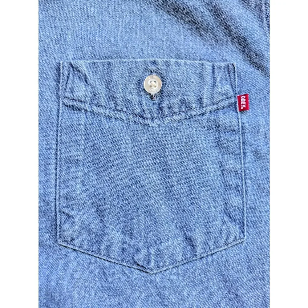 Vintage OBEY Long Sleeve Button Down Chambray Shirt - Large - Picture 12 of 15